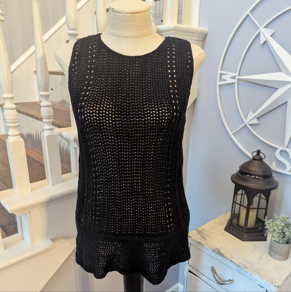 Ann Taylor‎ Loft Black Knit Sleeveless Top Medium Women's 100% Cotton RN# 140923